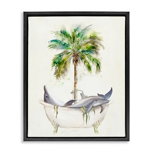 Stupell Industries Tropical Dolphins Bathroom Tub Floating Frame Canvas Art - 1 of 4