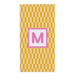 Personalization Mall Bright Check 30x60 Beach Towel, Yellow/Pink - 1 of 2