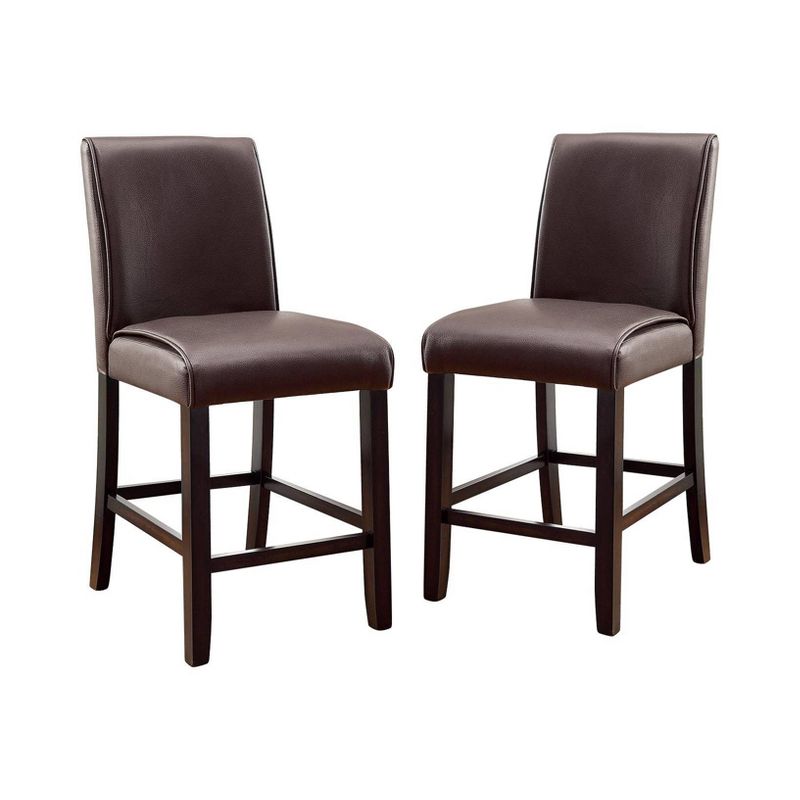 24/7 Shop At Home Set of 2 Lanbert Leatherette Padded Counter Height Barstools Dark Walnut, 1 of 5
