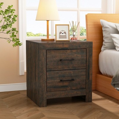 FUFU&GAGA Woodgrain Accent Vertical Storage Cabinet Double Drawer Nightstand Bedside Table