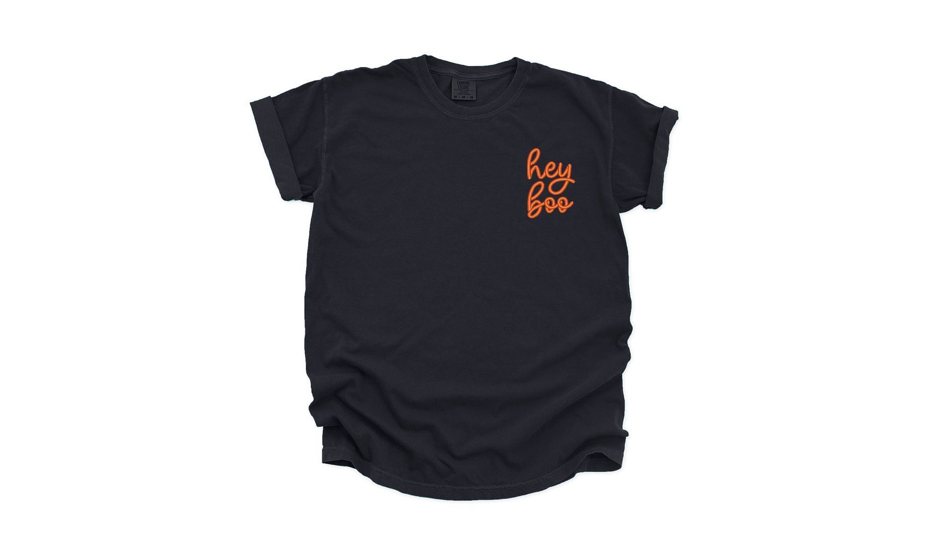 Simply Sage Market Women's Embroidered Hey Boo Mini Short Sleeve Garment Dyed Tee - S - Black