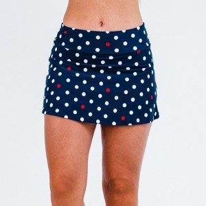 Calypsa Women's Chlorine Resistant High Waisted Mini Swim Skirt With Shorts - 1 of 4