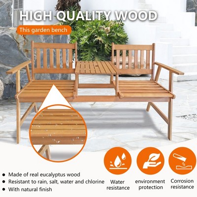 Natural Acacia Wood Outdoor Bench with Center Table
