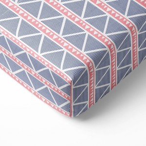 Bacati - Emma Coral/Navy Large Triangles Muslin 100 percent Cotton Universal Baby US Standard Crib or Toddler Bed Fitted Sheet - 1 of 4