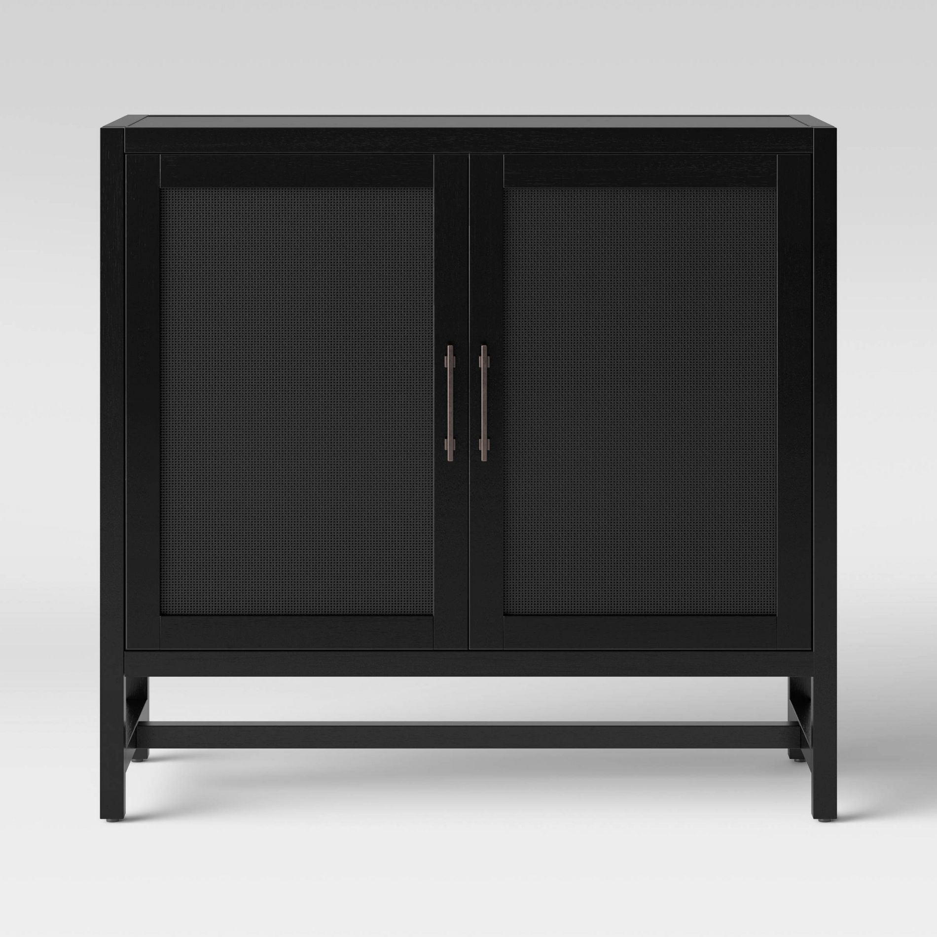 Warwick 2 Door Cabinet Black - Threshold™: Rattan Accent, Adjustable Shelf, Mesh Doors