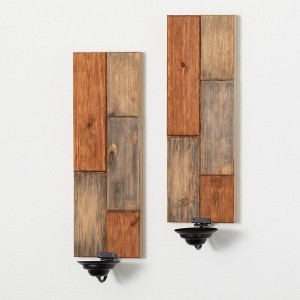 Sullivans 21" Wood Patchwork Wall Sconces Set of 2 - 1 of 3