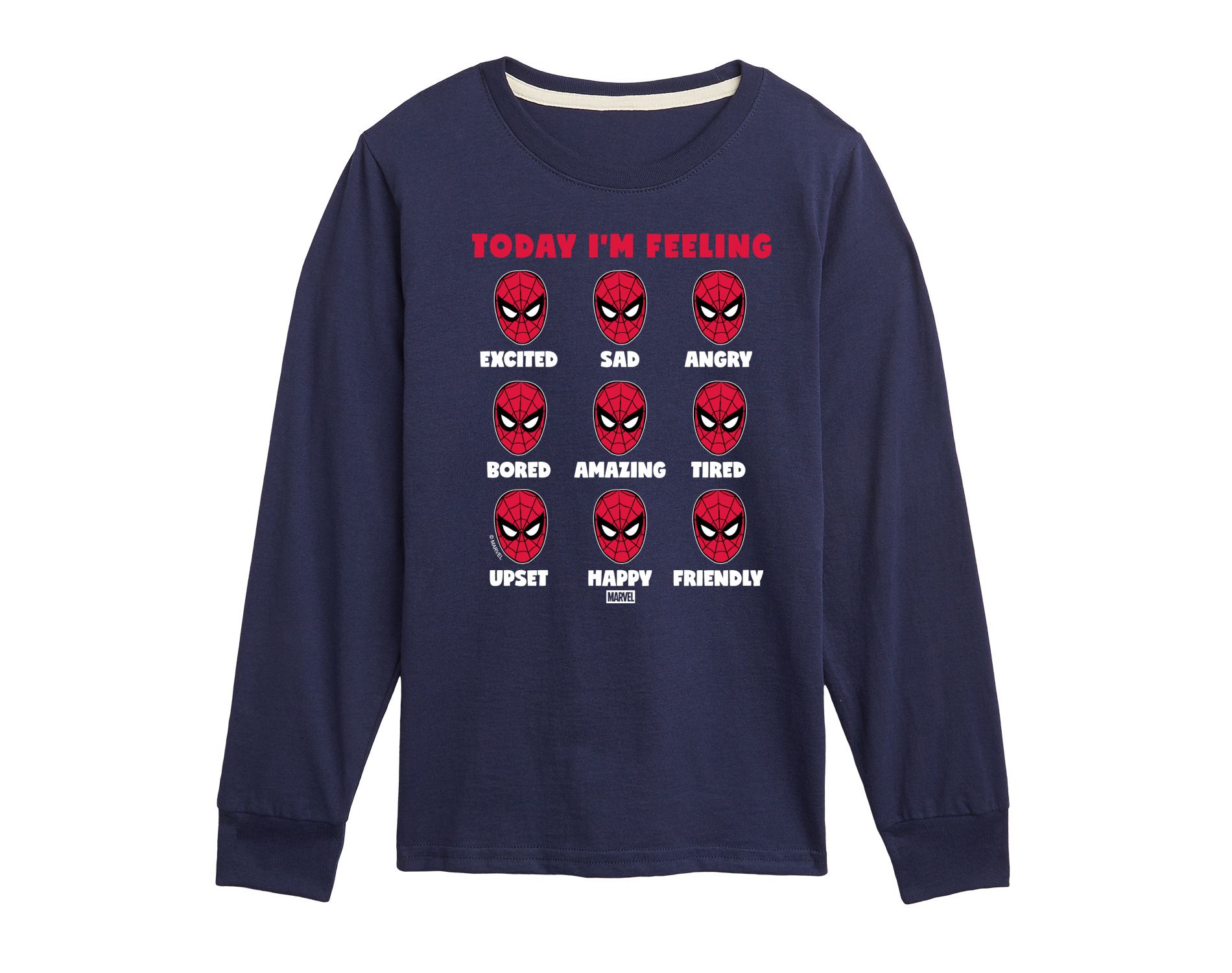 Boys' Marvel Spider-Man Today Im Feeling Moods Long Sleeve Graphic T-Shirt - Navy - Large