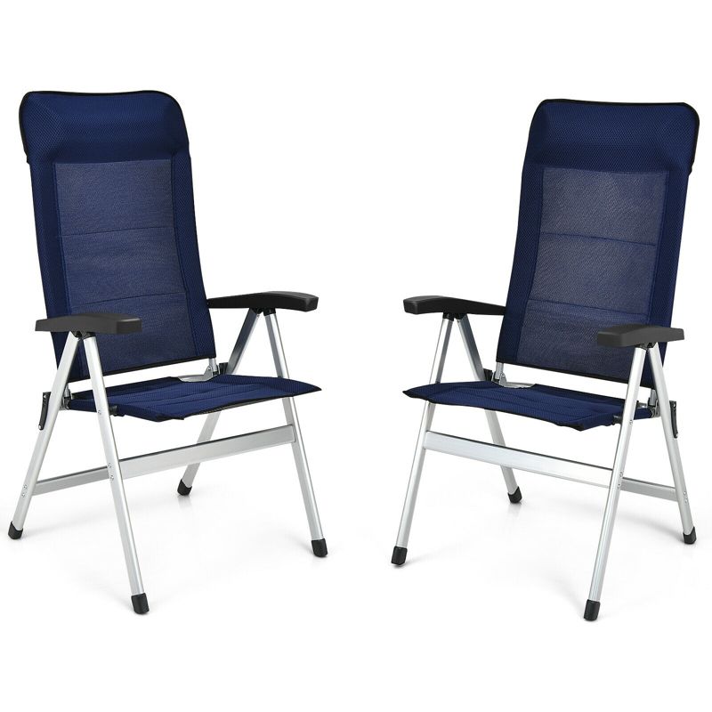 Tangkula 2PCS Outdoor Patio Folding Dining Chairs with Reclining Backrest and Headrest Navy, 5 of 7