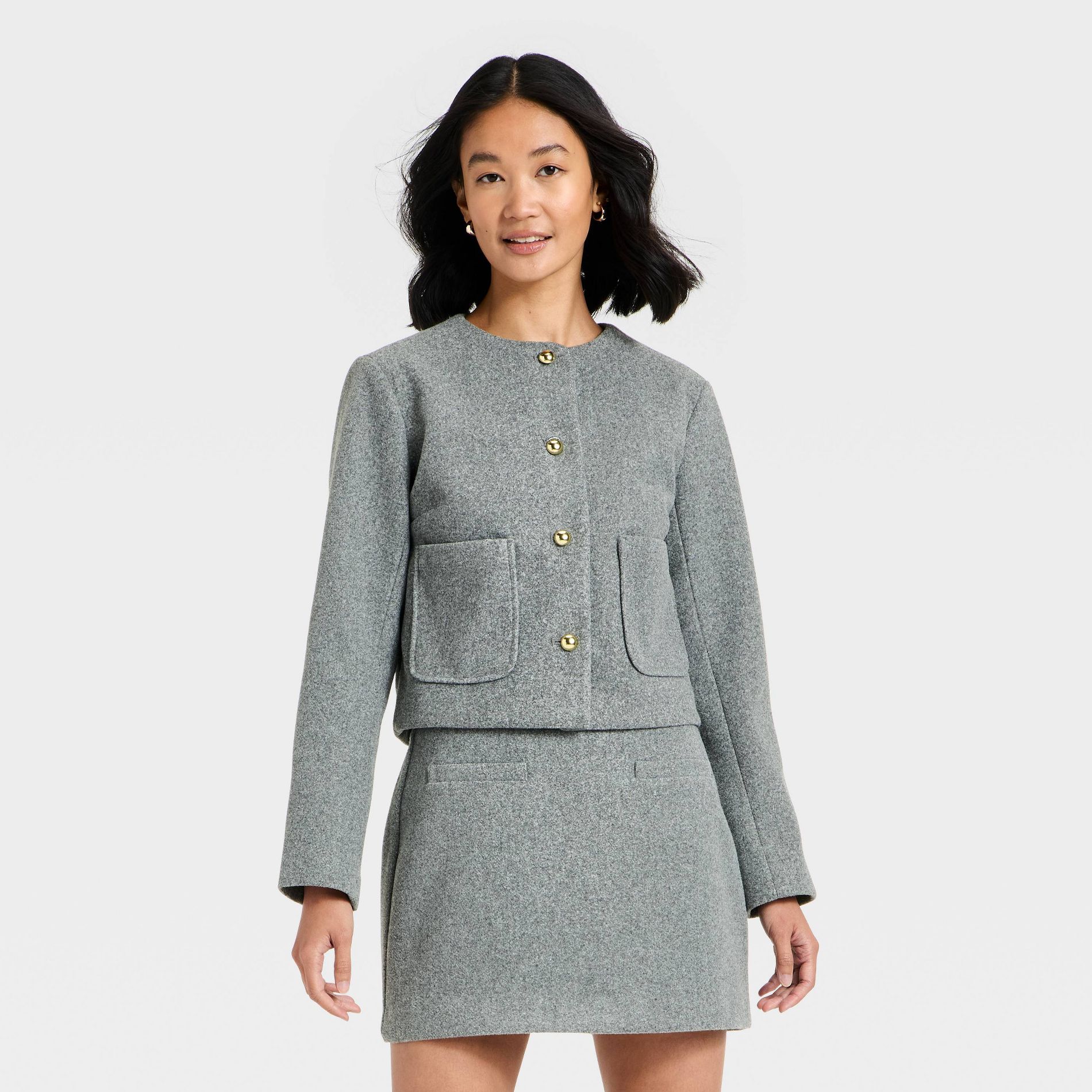 Women's Brushed Boucle Lady Jacket - A New Day™ Gray