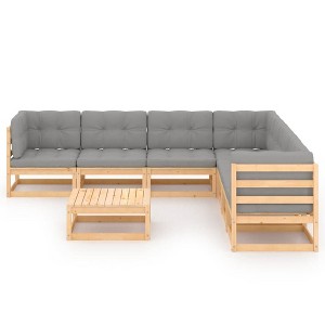 vidaXL Patio Furniture Set 8 Piece Outdoor Sectional Sofa Solid Wood Pine - Natural With Cushions - 1 of 4
