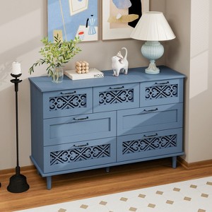 Okak Antique 7-Drawer Bedroom Dressers with Cutout Pattern Solid Wood Legs, Wooden Chest of Drawers for Bedroom/Entryway/Study - 1 of 4
