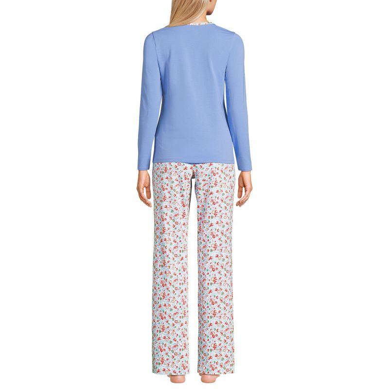 Lands' End Women's Knit Pajama Set Long Sleeve T-Shirt and Pants, 2 of 4