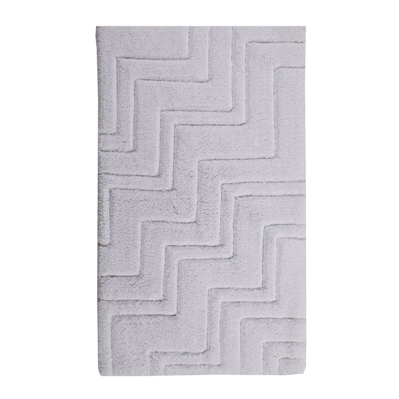 Zig Zag Pattern Cotton Non-Skid Back Bath Rug 24" x 40" White by Castle Hill London, 1 of 4