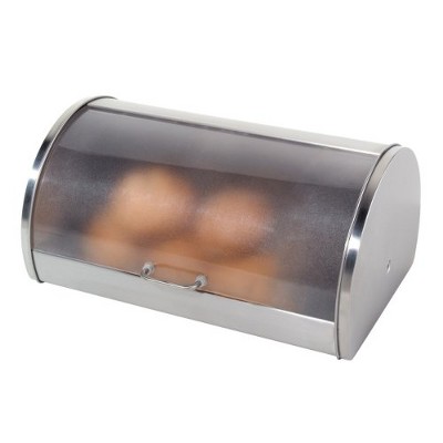Oggi Stainless Steel Roll Top Bread Box for Kitchen Countertop with Frosted Plexiglas Lid