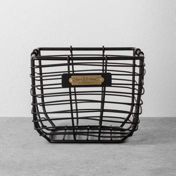Metal Rectangular Wire Basket with Wooden Handle Black for Reception  Kitchen