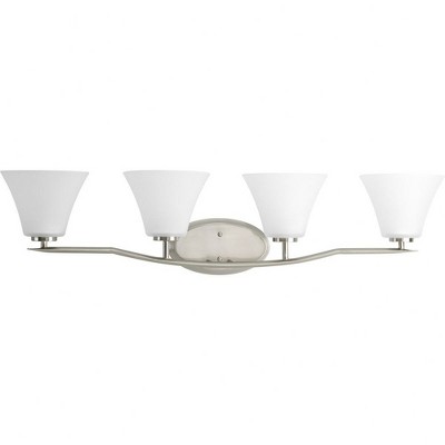 Progress Lighting Bravo Collection 4-Light Bath Wall Light in Brushed Nickel with Etched Glass Shades