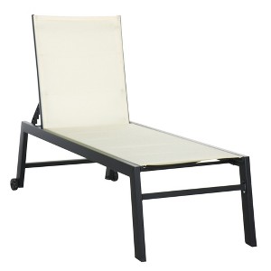 Outsunny Chaise Lounge Outdoor Pool Chair with Wheels, Five Position Recliner for Sunbathing, Suntanning, Steel Frame, Breathable Fabric - 1 of 4