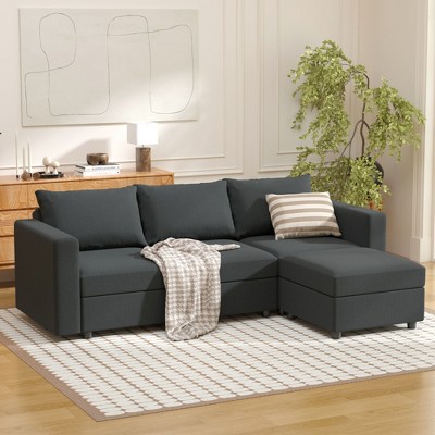 Ainfox 3-Seat Sofa And 1 Ottoman Sofa Dark Grey