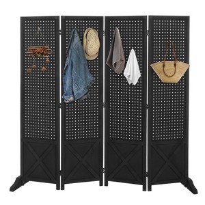 VINGLI 4 Panel Freestanding Pegboard with Feet, 5 FT Wood Room Divider Display Board, Partition Space Separator for Craft Shows Retail (Black) - 1 of 4