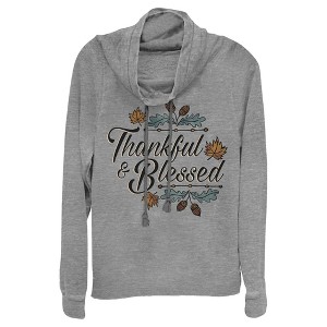 Juniors Womens Lost Gods Thankful and Blessed Cowl Neck Sweatshirt - 1 of 4