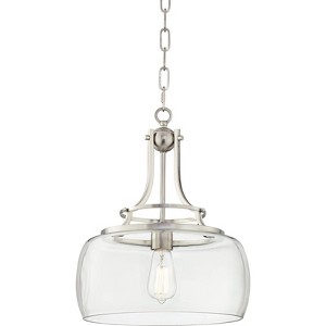 Franklin Iron Works Charleston Brushed Nickel Pendant Light 13 1/2" Wide Modern LED Clear Glass for Dining Room Kitchen Island - 1 of 4