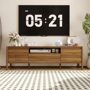 Famapy Minimalist Natural Style Modern TV Stand with Solid Wood Legs - Organize Media & Decor Spacious Storage - 1 of 4