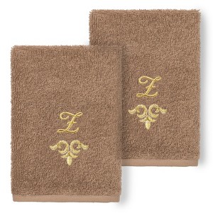 Linum Home Textiles 100% Turkish Cotton MONICA Gold Thread 2PC Embellished Washcloth Set - 1 of 3