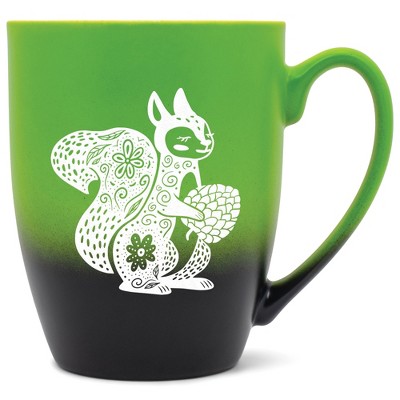 Elanze Designs 12 Ounce Vibrant Two Toned Ombre Ceramic Tea Coffee Cup Mug Green Black Floral Squirrel