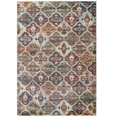 Modway Tribute Azalea Distressed Vintage Floral Lattice 5x8 Area Rug