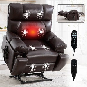 Beige Chenille Heat Massage Dual Motor Infinite Position Up to 350 LBS Large Electric Power Lift Recliners with Hidden Cup Holders - 1 of 4