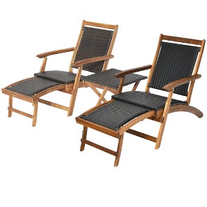 Tangkula Patio Lounge Chair Set of 3 w/ Side Table Quick Folding Design Ottoman Outdoor - 1 of 4