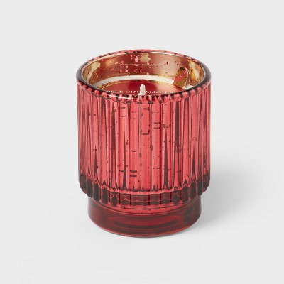 Ribbed Mercury Glass Apple Cinnamon Footed Jar Candle Red 4oz - Threshold™