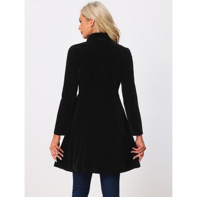 INSPIRE CHIC Women's Velvet A-Line Steampunk Double Breasted Winter Trench Coats Small Black — фото 3