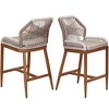 Woven Outdoor Counter Height Bar Stools Chairs Set of 2, Rattan Garden Counter Stools with Aluminum Frame - 3 of 4
