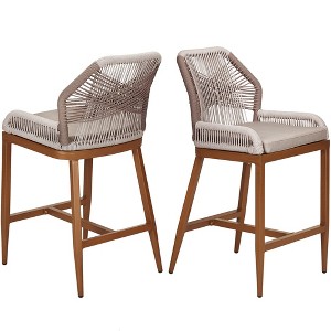Bohemia Counter Height Bar Stools Set of 2, Modern Wicker Rattan Patio Bar Stools with Backrest, Ergonomic Comfort Design - 1 of 4