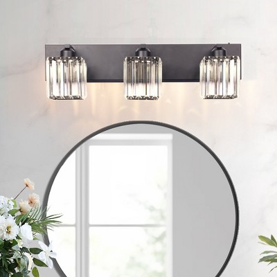 YANSUN Series 24 in. 3-Light Black LED Vanity Light Bar with Square Crystal and 3CCT Function