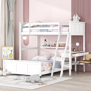 NicBex Twin over Full Bunk Bed with Desk Wooden Bed Frame with Wheels, Inclined Ladder and Guardrail for Bedroom, No Box Spring Required - 1 of 4