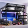 Queen Size Metal Loft Bed with Storage Stairs, Shelves and Built-in Wardrobe - 3 of 4