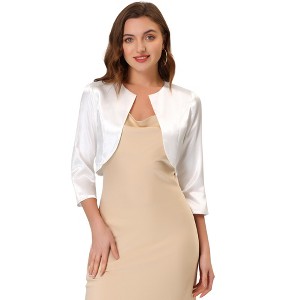INSPIRE CHIC Women's Satin Elegant 3/4 Sleeve Solid Bolero Shrugs - 1 of 4