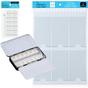 New York Central Watercolor Palette - 12 Empty Half Pans Boxes and Palette with 10 Watercolor Swatch Cards and 2 Swatch Card Sleeves - 1 of 4