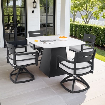 Nicbex 5 PCS Patio Dining Set,1 Table with Umbrella Hole&Stone Top,4 Dining Swivel Chairs,Patio Conversation Sets for Garden,Poolside&Backyard
