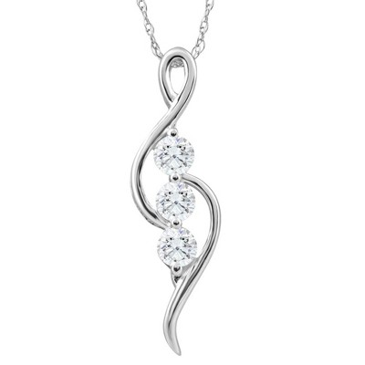 Pompeii3 1/3Ct TW Three Stone Diamond Pendant 10k White Gold Women's Necklace 23mm tall