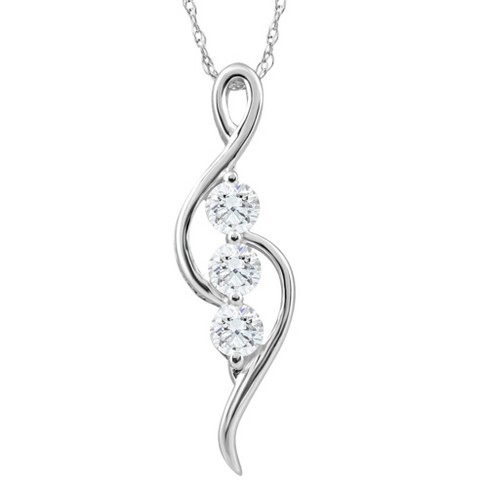 Pompeii3 1/3Ct TW Three Stone Diamond Pendant 10k White Gold Women's  Necklace 23mm tall