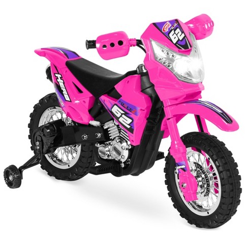 Best Choice Products 6V Kids Electric Battery Powered Ride On Motorcycle w Training Wheels Lights Music Hot Pink