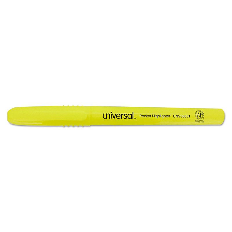 UNIVERSAL Pocket Clip Highlighter Chisel Tip Fluorescent Yellow Ink Dozen 08851, 1 of 9