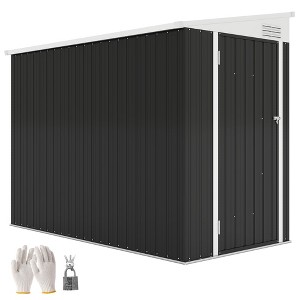 Outsunny Steel Garden Storage Shed, Lean to Shed Outdoor Metal Tool House with Lockable Door & Air Vents for Backyard Patio Lawn, White - 1 of 4