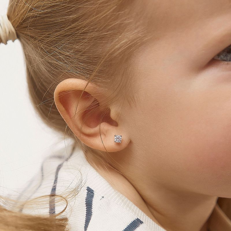 Girl's Modern Prong Solitaire Screw Back Sterling Silver Earrings - In Season Jewelry, 4 of 8