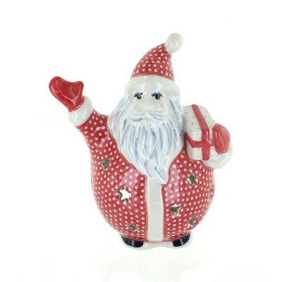 Blue Rose Polish Pottery Red Dot Santa Luminary