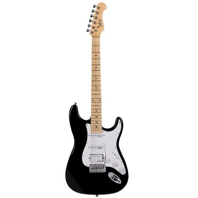 Monoprice Cali DLX Plus HSS Electric Guitar with Gig Bag - Black Ash Body, Wilkinson Bridge/Pickups, White Pickguard, Maple Fingerboard - Indio Series
