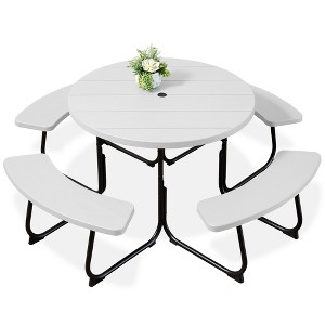Best Choice Products 8-Person Circular Outdoor Picnic Table w/ 4 Benches, Umbrella Hole, 2000lb Capacity - 1 of 4